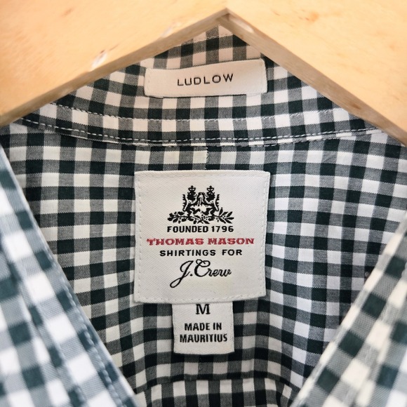 J.Crew Ludlow Dress Shirt Mens M Green White Gingham Thomas Mason Button Down - Picture 3 of 7
